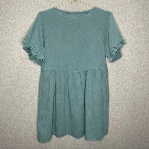 Madewell Babydoll Ruffle Sleeve Gauzy Cotton V Neck Easy Mini Dress - Picture 7 of 7